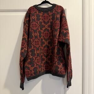 Vintage Anne Klein Geometric Tapestry Knit Sweater 100% Wool Size S
